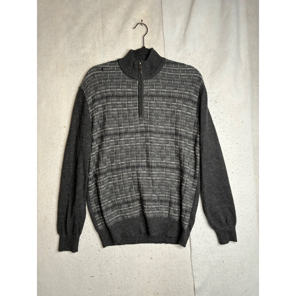 Factoria Paty Mens Gray 100% Baby Alpaca Quarter Zip Sweater Large Made in Peru